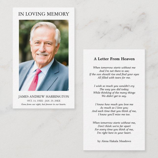 Simple Memorial Photo Funeral Card (Front/Back)