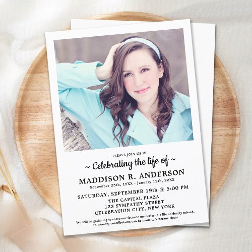 Simple Memorial Photo Funeral Celebration Of Life Invitation