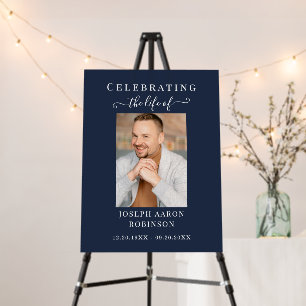 Simple Memorial Photo Sympathy Funeral Blue Sign