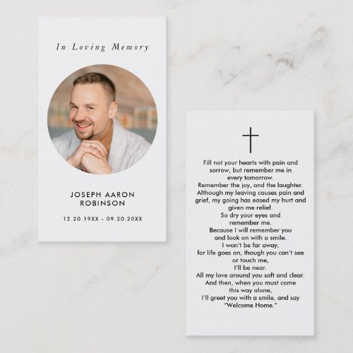 Simple Memorial Photo Sympathy Funeral Prayer Card