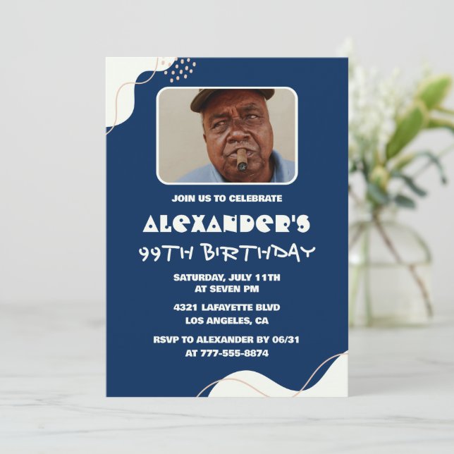 Simple Men Photo 99th birthday invitations  (Standing Front)