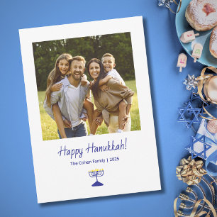 Simple Menorah Family Photo Modern Hanukkah Holiday Card