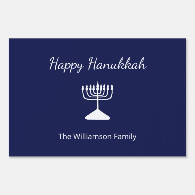 Simple Menorah Happy Hanukkah Navy Blue Sign (Front)