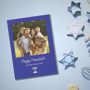 Simple Menorah Modern Family Photo Hanukkah Holiday Card