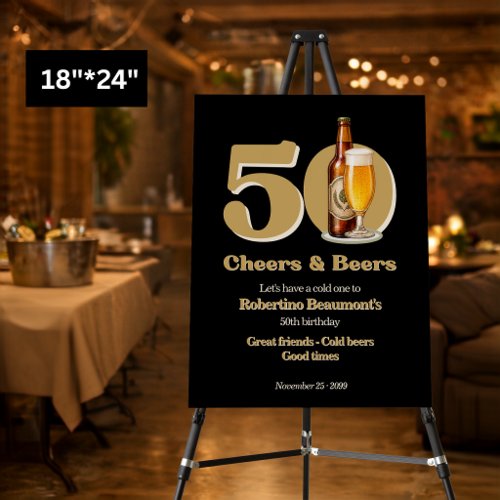 Simple Men's Cheers & Beers Black 50th Birthday Foam Board
