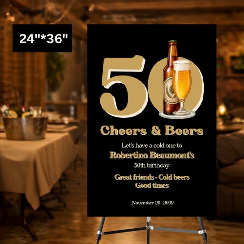 Simple Men's Cheers & Beers Black 50th Birthday Foam Board