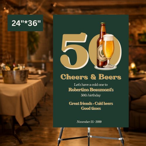 Simple Men's Cheers & Beers Green 50th Birthday Foam Board