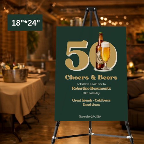 Simple Men's Cheers & Beers Green 50th Birthday Foam Board