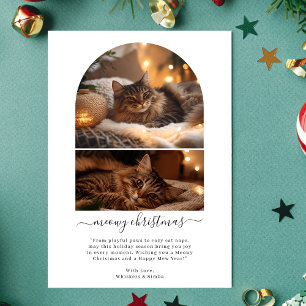 Simple Meowy Merry Christmas Cute Cat Arch Photo Holiday Card