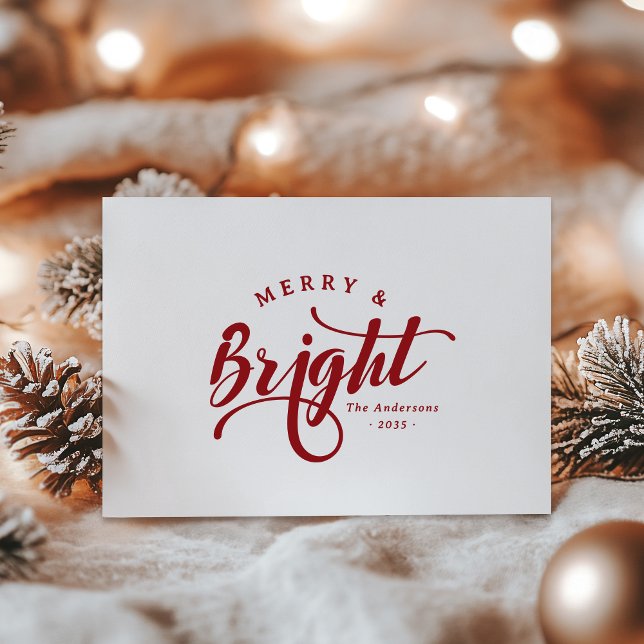 Simple Merry and Bright Calligraphy Script Holiday Card (Creator Uploaded)