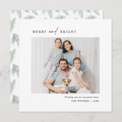 Simple Merry and Bright Family Photo Square Holiday Card