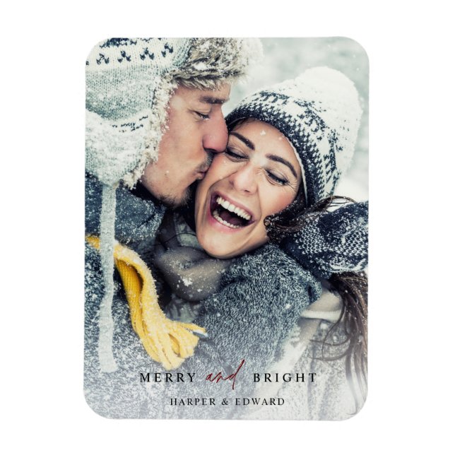 Simple Merry and Bright Photo Holiday  Magnet (Vertical)