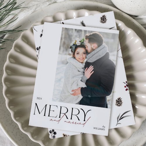 Simple Merry and Married Newlyweds Photo Holiday