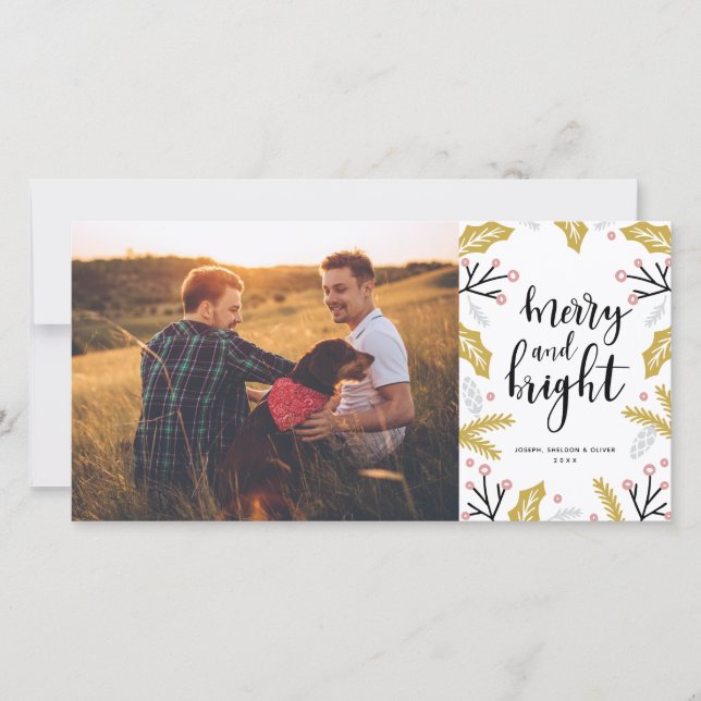Simple Merry & Bright | LGBT Photo Holiday Card (Front)