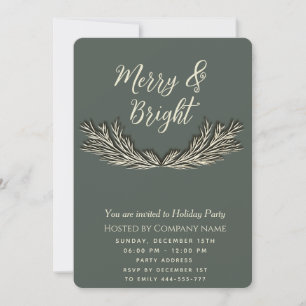 Simple Merry & Bright pine branch Christmas Invitation