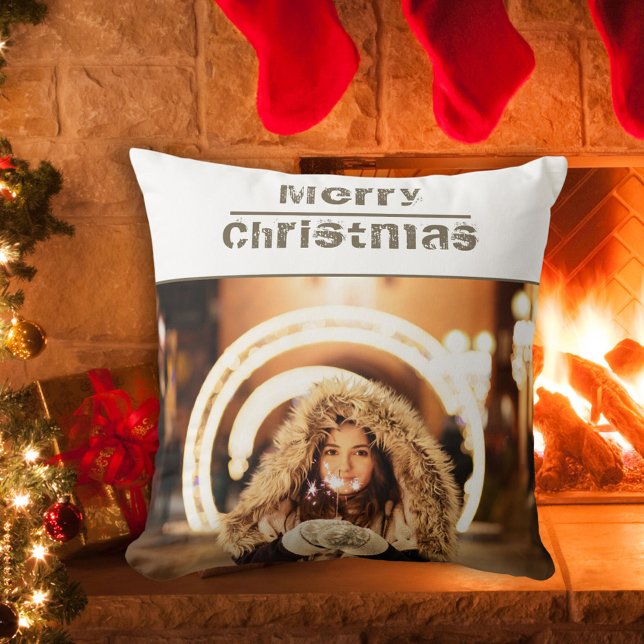 Simple Merry Christmas 2 Photo Throw Pillow (Creator Uploaded)