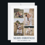 Simple Merry Christmas 4 Photo Collage | BLUE Holiday Card<br><div class="desc">Send your holiday greetings this Winter Holiday season with our minimalist and stylish holiday card, featuring a stunning 4-photo collage on the front and a striking "Merry Christmas" message in modern neutral blue typography with retro vibes. Personalize the front of the card with your own photos and name for a...</div>