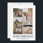 Simple Merry Christmas 4 Photo Collage | BLUE Holiday Card<br><div class="desc">Send your holiday greetings this Winter Holiday season with our minimalist and stylish holiday card, featuring a stunning 4-photo collage on the front and a striking "Merry Christmas" message in modern neutral blue typography with retro vibes. Personalize the front of the card with your own photos and name for a...</div>