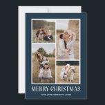 Simple Merry Christmas 4 Photo Collage | BLUE Holiday Card<br><div class="desc">Send your holiday greetings this Winter Holiday season with our minimalist and stylish holiday card, featuring a stunning 4-photo collage on the front and a striking "Merry Christmas" message in modern white typography with retro vibes over a classic Festive BLUE background. Personalize the front of the card with your own...</div>
