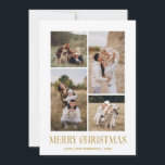 Simple Merry Christmas 4 Photo Collage | GOLD Holiday Card<br><div class="desc">Send your holiday greetings this Winter Holiday season with our minimalist and stylish holiday card, featuring a stunning 4-photo collage on the front and a striking "Merry Christmas" message in modern GOLD COLOR typography with retro vibes. Personalize the front of the card with your own photos and name for a...</div>