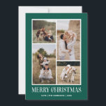 Simple Merry Christmas 4 Photo Collage | GREEN Holiday Card<br><div class="desc">Send your holiday greetings this Winter Holiday season with our minimalist and stylish holiday card, featuring a stunning 4-photo collage on the front and a striking "Merry Christmas" message in modern white typography with retro vibes over a classic Festive Green background. Personalize the front of the card with your own...</div>