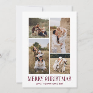 Simple Merry Christmas 4 Photo Collage PLUM Holiday Card