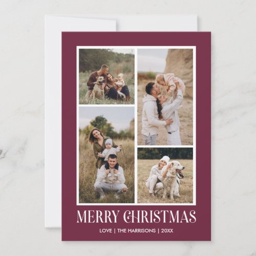 Simple Merry Christmas 4 Photo Collage  PLUM Holiday Card