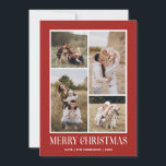 Simple Merry Christmas 4 Photo Collage | RED Holiday Card<br><div class="desc">Send your holiday greetings this Winter Holiday season with our minimalist and stylish holiday card, featuring a stunning 4-photo collage on the front and a striking "Merry Christmas" message in modern white typography with retro vibes over dark red background. Personalize the front of the card with your own photos and...</div>