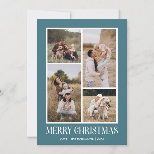 Simple Merry Christmas 4 Photo Collage  SEA Holiday Card
