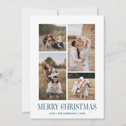 Simple Merry Christmas 4 Photo Collage  Sea Holiday Card