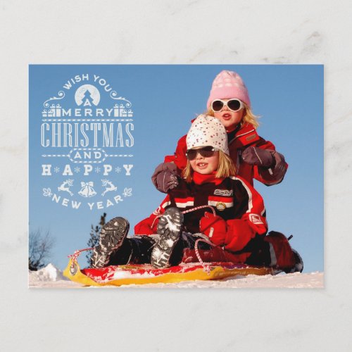 Simple Merry Christmas and Happy New Year Photo Postcard