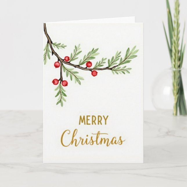 Simple Merry Christmas Berry Card (Front)