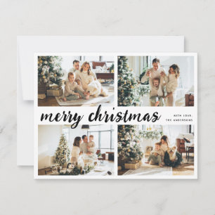 Simple Merry Christmas Calligraphy 4 Family Photo Holiday Card