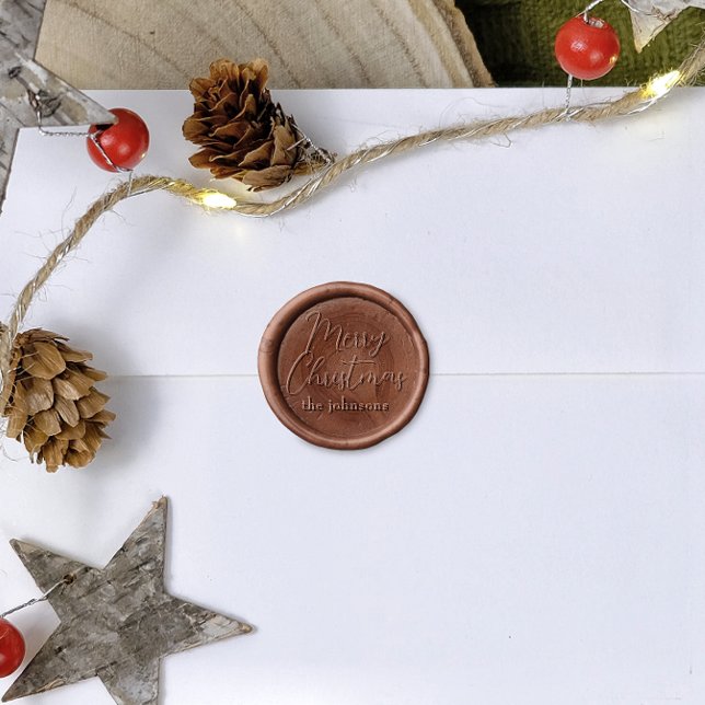 Simple Merry Christmas Calligraphy & Family Name Wax Seal Stamp (Wax Seal Stamp Mock-up)