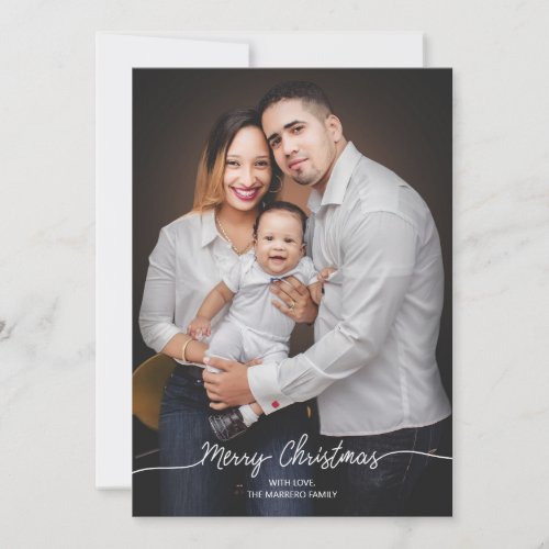 Simple Merry Christmas calligraphy photo card