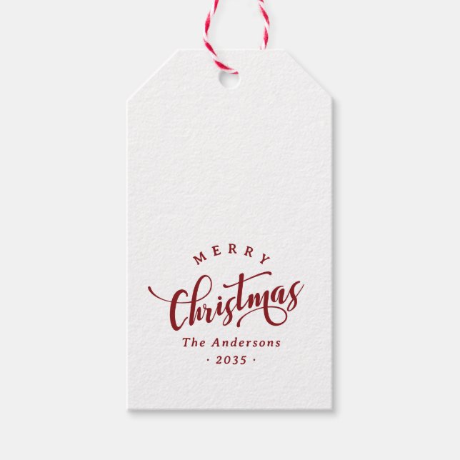 Simple Merry Christmas Calligraphy Script Gift Tags (Front)