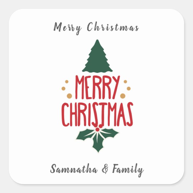 Simple Merry Christmas custom name Square Sticker (Front)