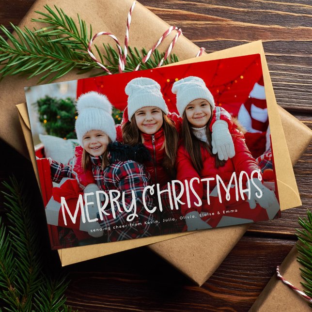 Simple Merry Christmas cute fun one photo Holiday Card (Creator Uploaded)
