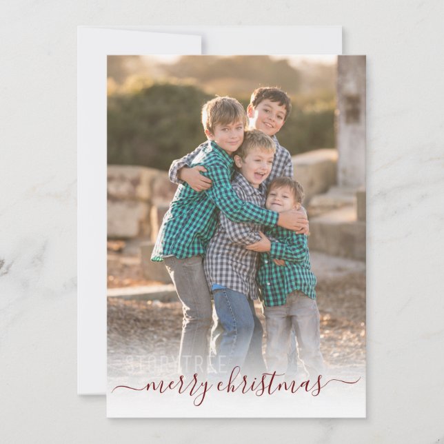 Simple Merry Christmas Elegant Red Script Photo Holiday Card (Front)