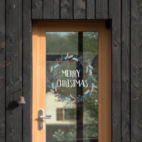 Simple Merry Christmas Flower Wreath Shop Window Cling