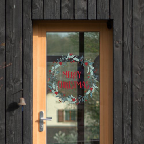 Simple Merry Christmas Flower Wreath Shop Window Cling