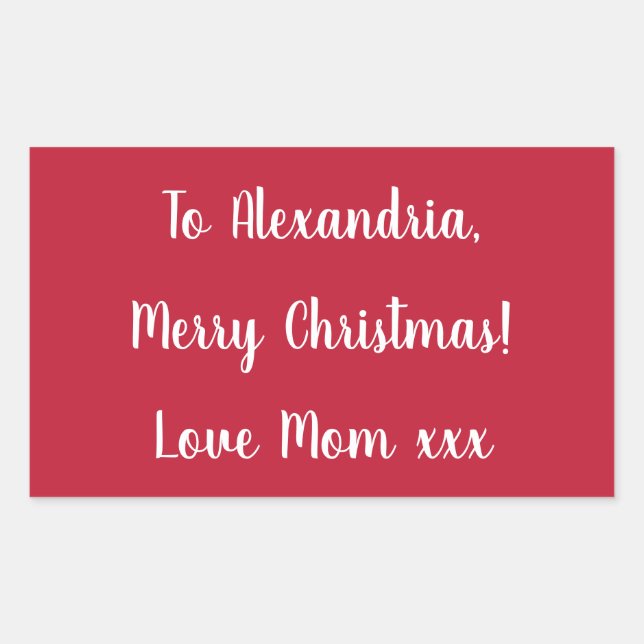 Simple Merry Christmas from Mom Red and White Rectangular Sticker (Front)