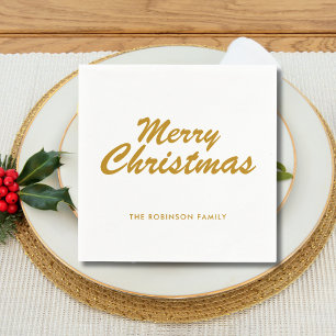 Simple Merry Christmas Gold Casual Script Paper Napkins