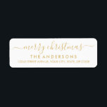 Simple Merry Christmas Gold Modern Script Holiday Label<br><div class="desc">Simple Modern Red Merry Christmas Script Holiday Return Address Label</div>