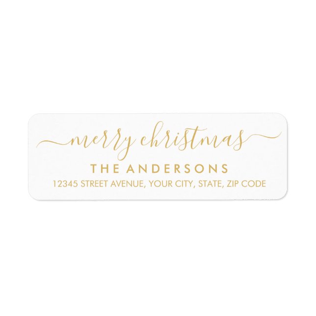 Simple Merry Christmas Gold Modern Script Holiday Label (Front)