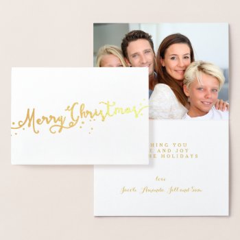 Simple Merry Christmas Gold Script Holiday Photo Foil Card by epclarke at Zazzle