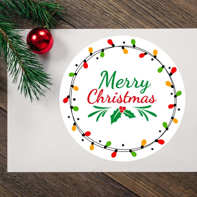 Simple Merry Christmas Green and Red Classic Round Sticker (Creator Uploaded)
