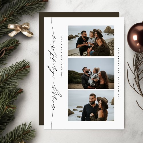 Simple Merry Christmas Happy New Year Family Photo Holiday Card