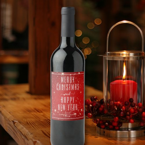 Simple MERRY CHRISTMAS HAPPY NEW YEAR Red Wine Label