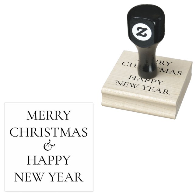 Simple Merry Christmas happy New Year Rubber Stamp (Stamped)